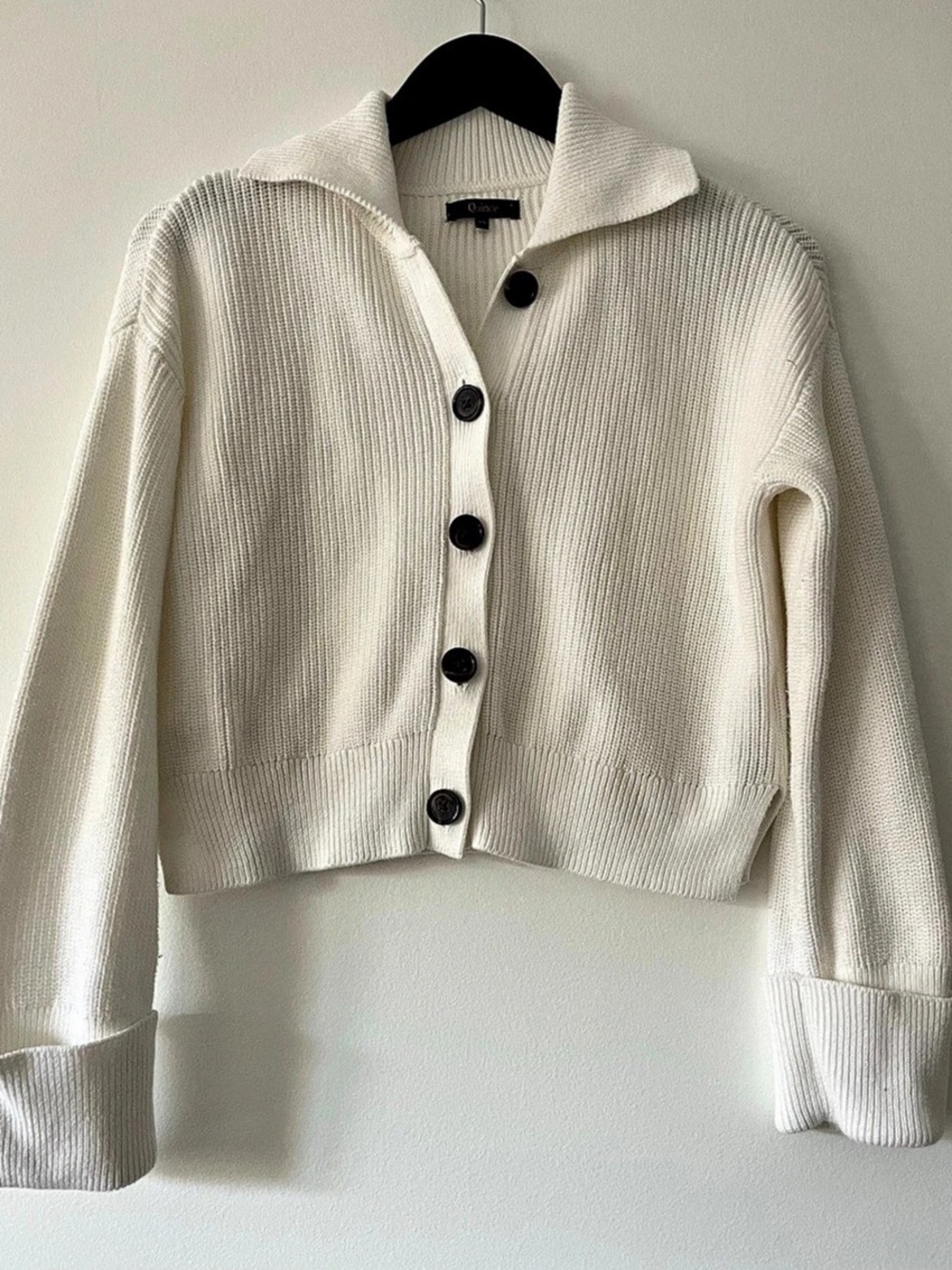 Quince 100% Organic Cotton Fisherman Collared Cardigan White XS